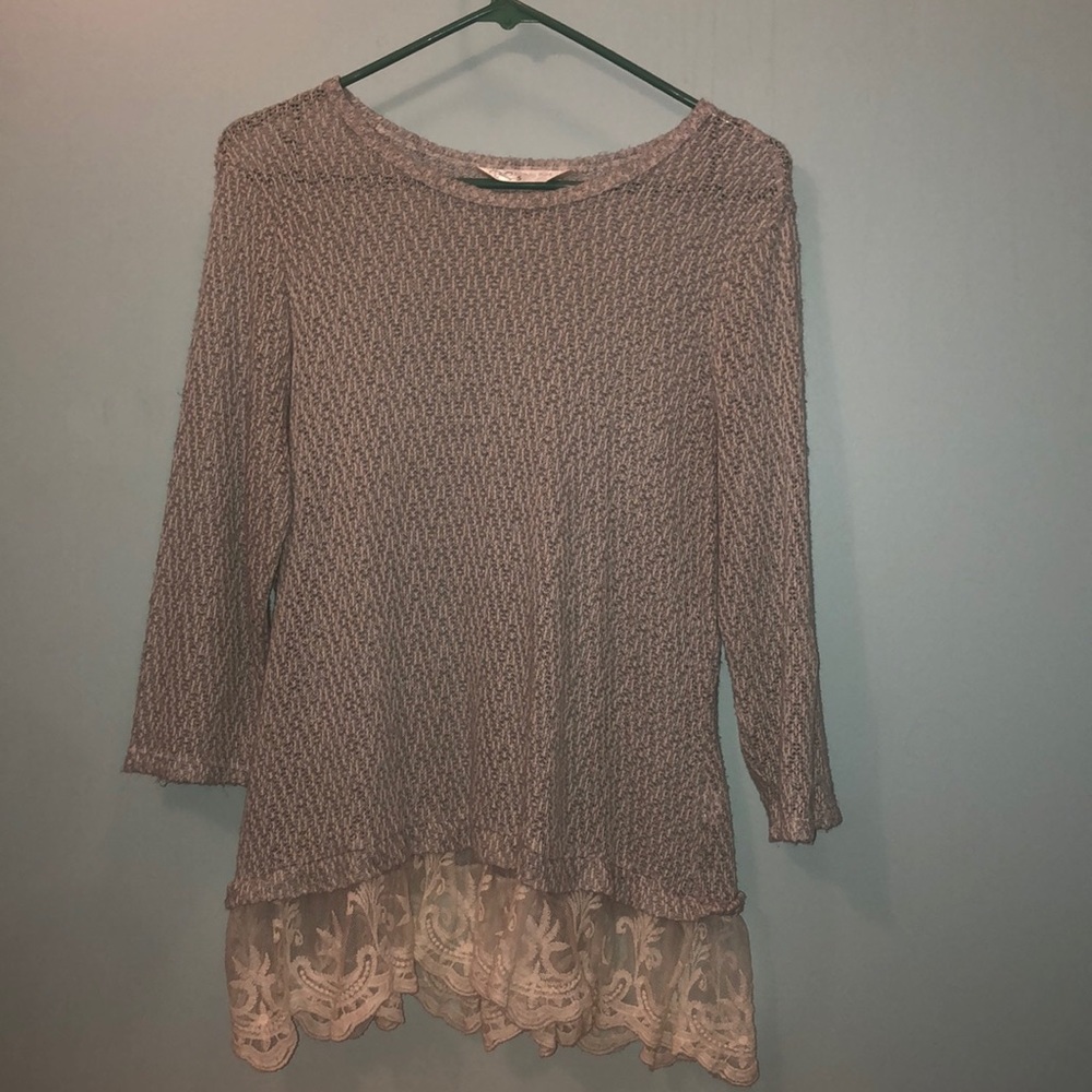 Krazy Kat Blue/Grey Lace Bottom top